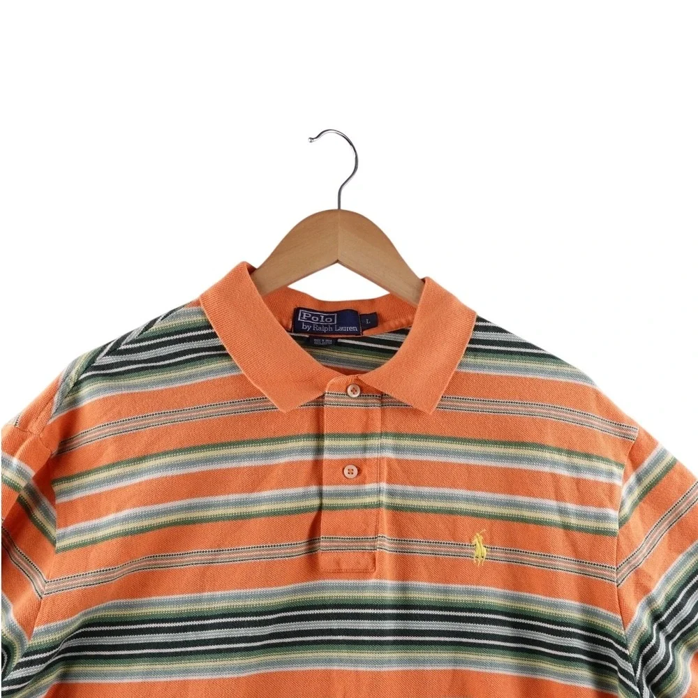 Polo Ralph Lauren Men's Orange Striped Short Sleeve Polo Shirt Size L - Picture 1 of 5
